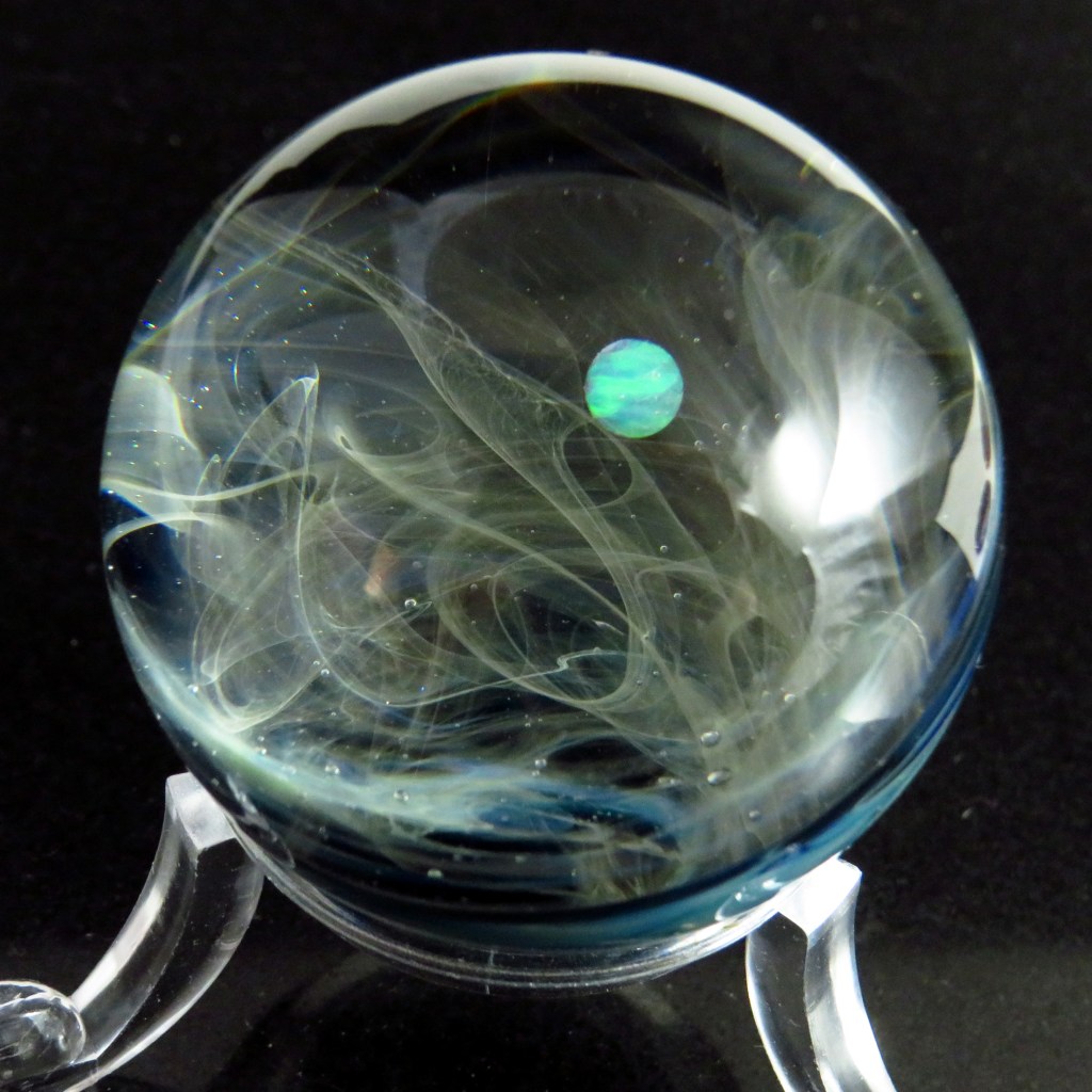 Nebula glass marble with opal planet