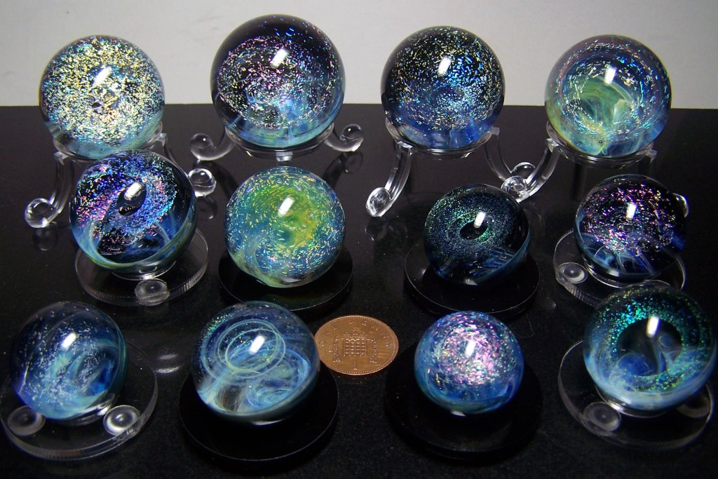Group of space marbles made by Glenn Godden