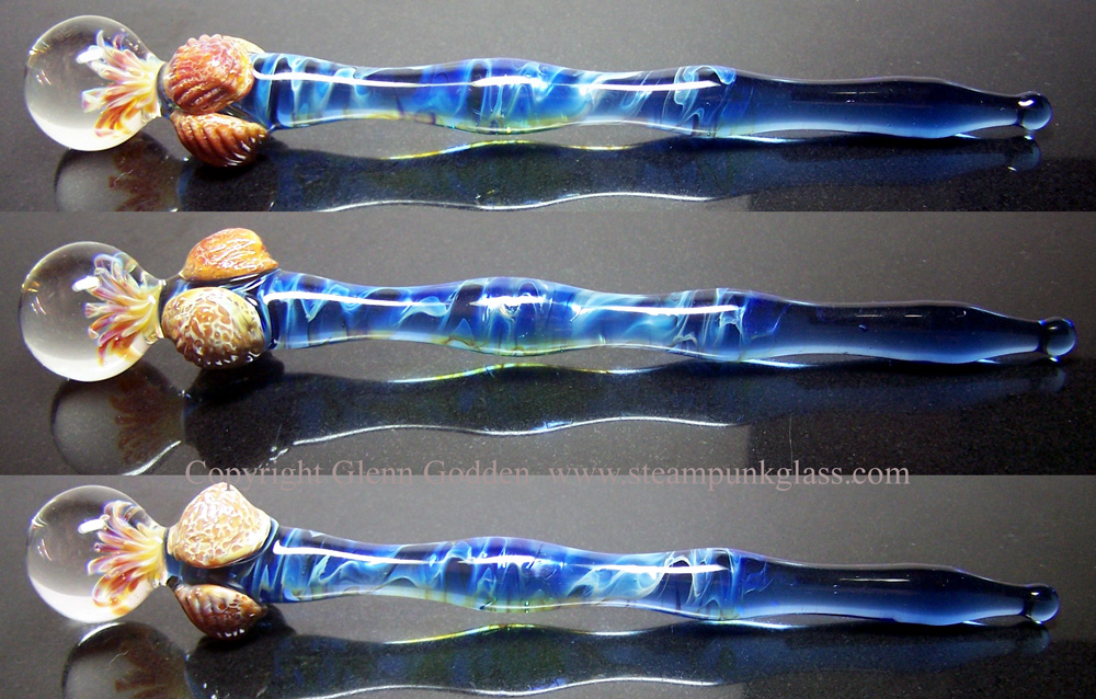Sea wand made in solid glass by Glenn Godden at Steampunk glass using pyrex glass