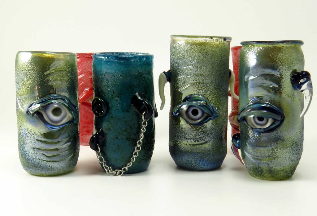 Glass monster shot glasses, punk shot glass with chains and eyes